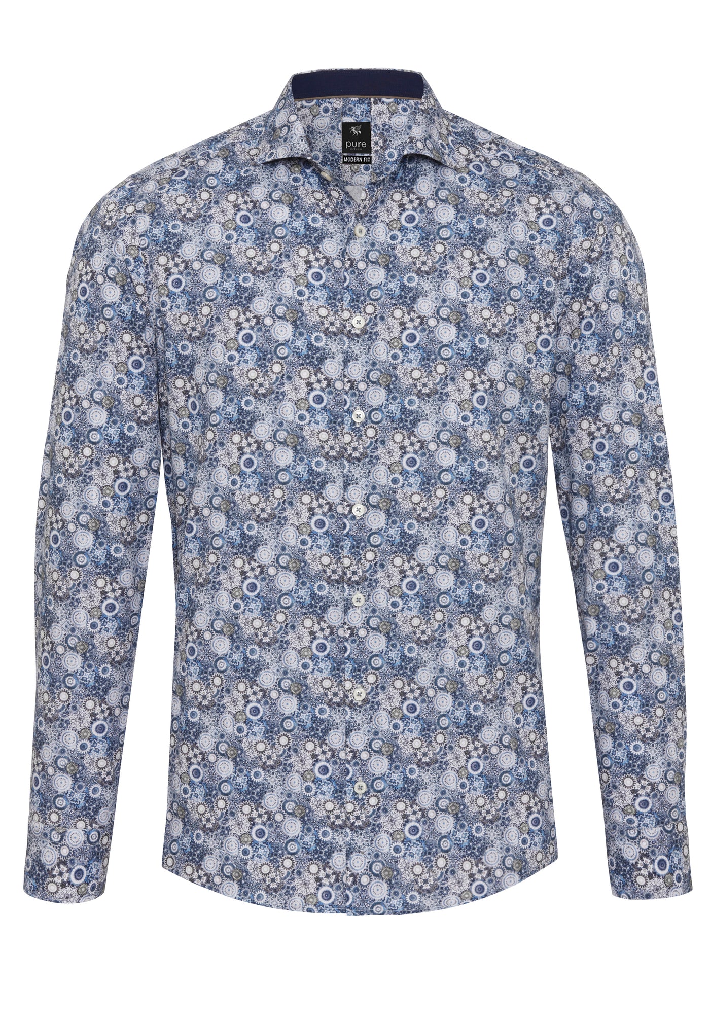 D71004-11111 PURE- City Hemd modern fit Langarm 173 druck mittelblau