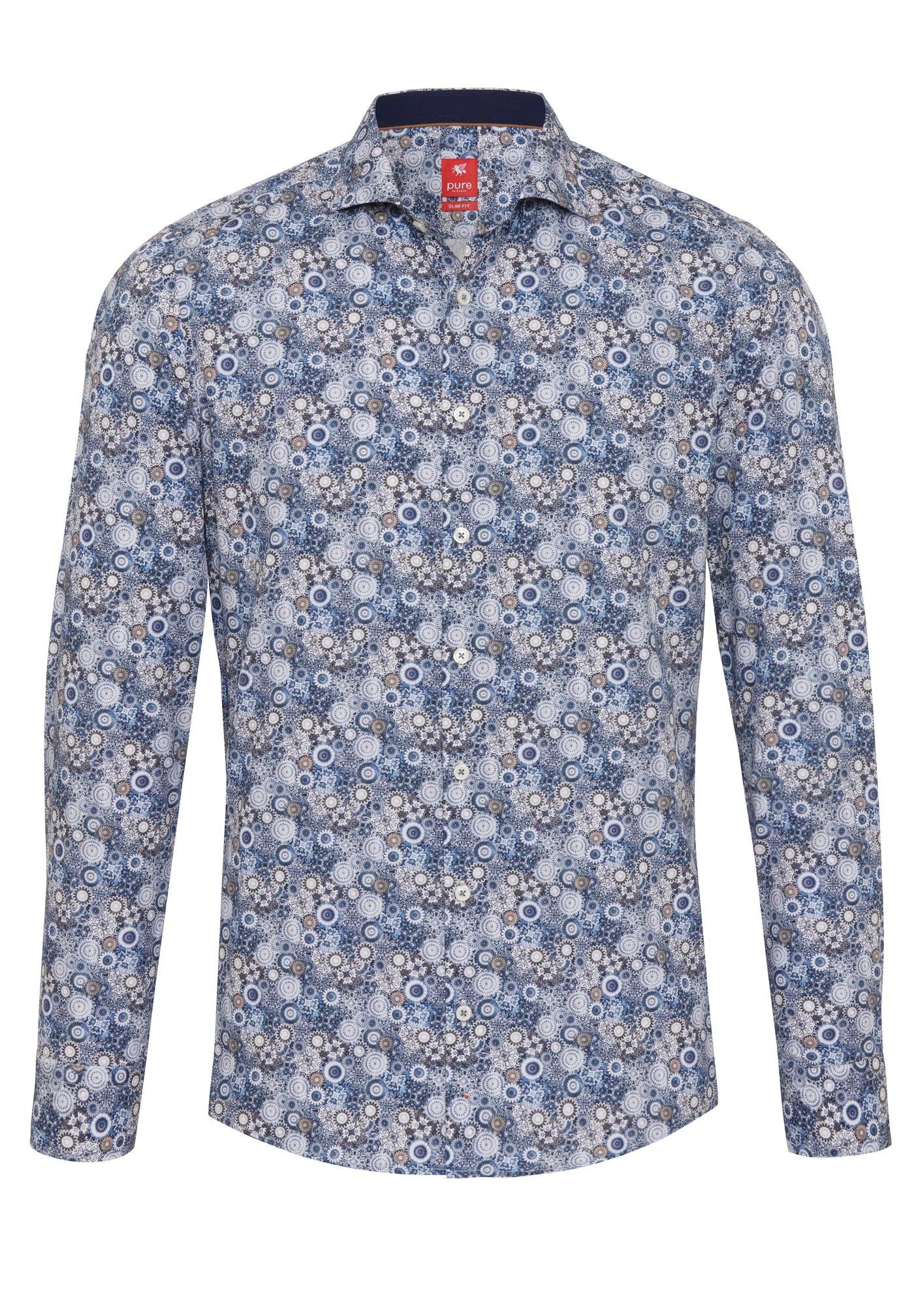 D71004-21111 PURE- City Hemd slim fit Langarm 173 druck mittelblau