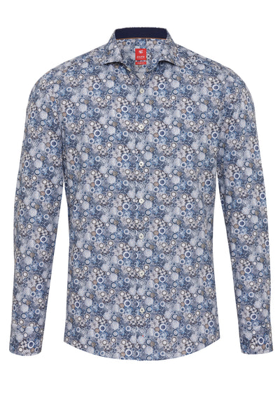 D71004-21111 PURE- City Hemd slim fit Langarm 173 druck mittelblau