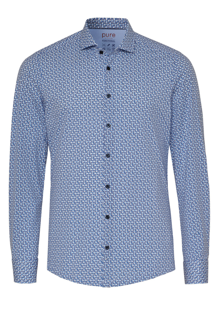 E11308-21711 PURE- Functional Hemd Langarm 173 druck mittelblau