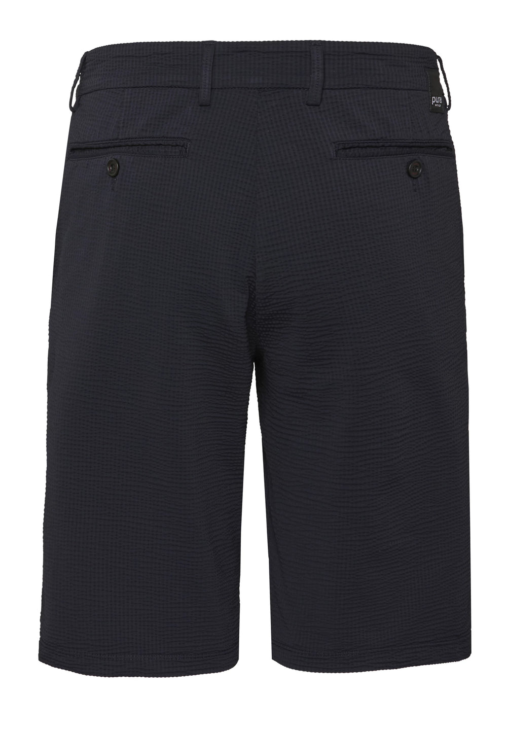 E11400-92975 - Functional Bermuda - blau, Rückansicht mit zwei Gesäßtaschen und dezentem Muster, ideal für sportlich-aktiven Lifestyle.