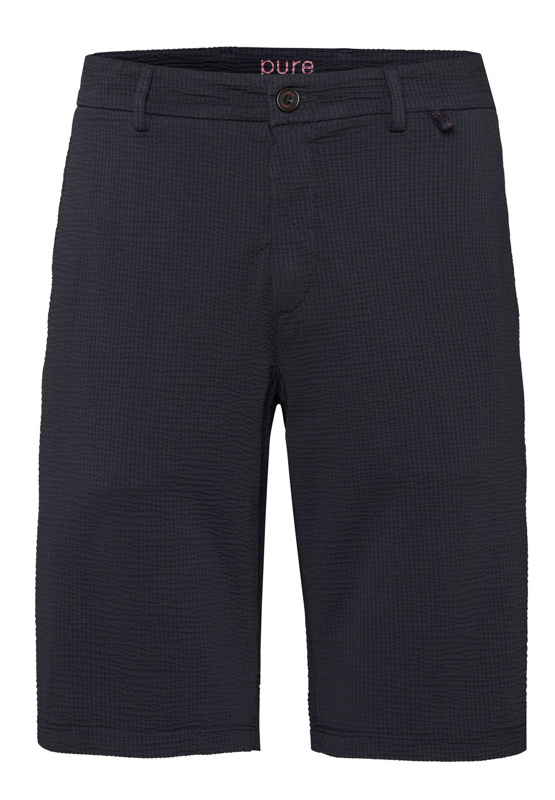 E11400-92975 - Functional Bermuda - blau für Herren mit funktionalem Schnitt, Vorderansicht mit Knopfverschluss und Gürtelschlaufen.