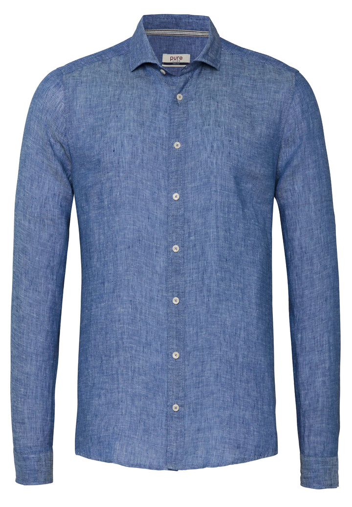 E11508-21110 PURE- Casual Hemd Langarm 110 uni mittelblau