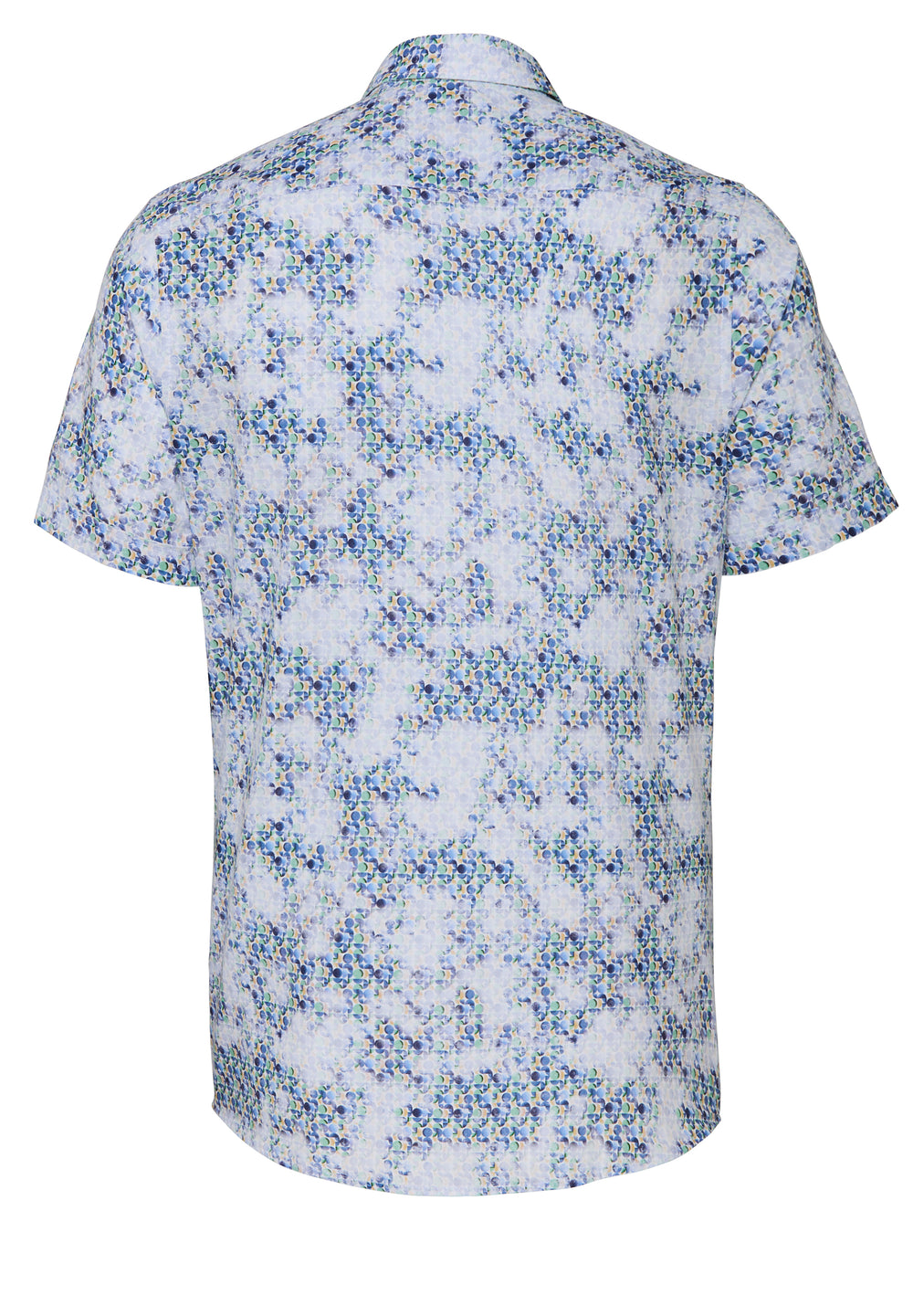 Rückansicht des E11511-52103 - Casual Herrenhemd - grün mit floraler Musterung, Halbarm und Kent Kragen, ideal für Sommerlooks.