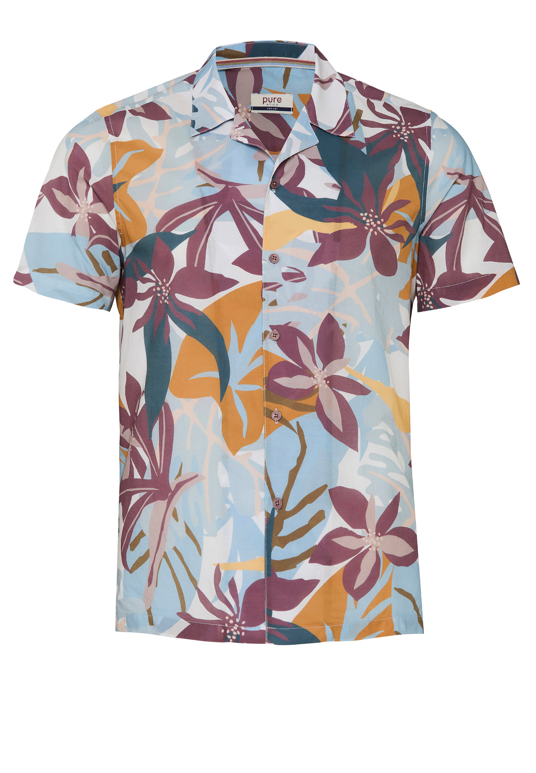 E11521-52900 - Casual Herrenhemd - multicolor mit floralen Mustern, Halbarm und Revers Kragen aus 100% Baumwolle, Vorderansicht.