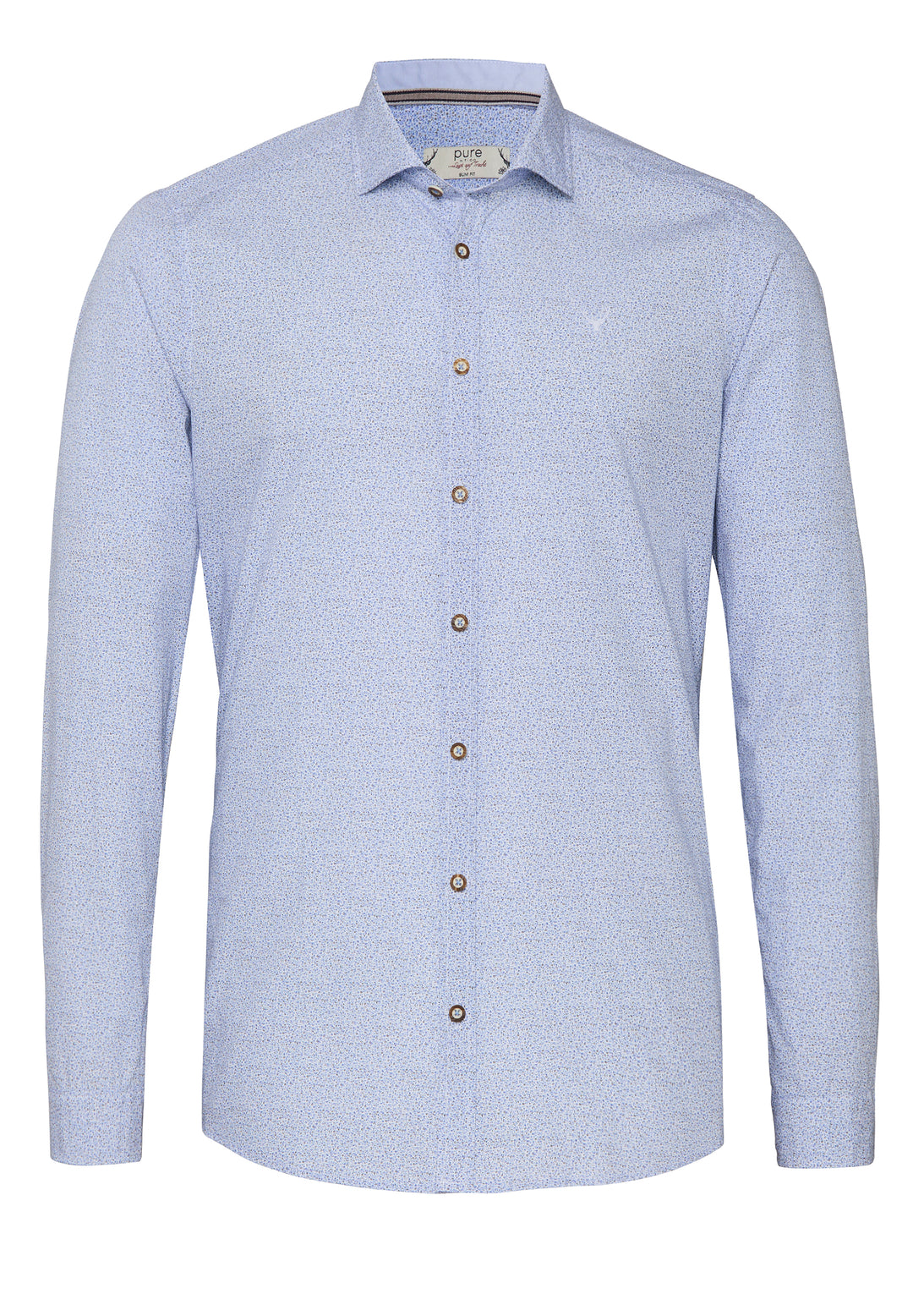 E12614-21197 PURE Tracht Hemd slim fit Langarm 173 druck mittelblau