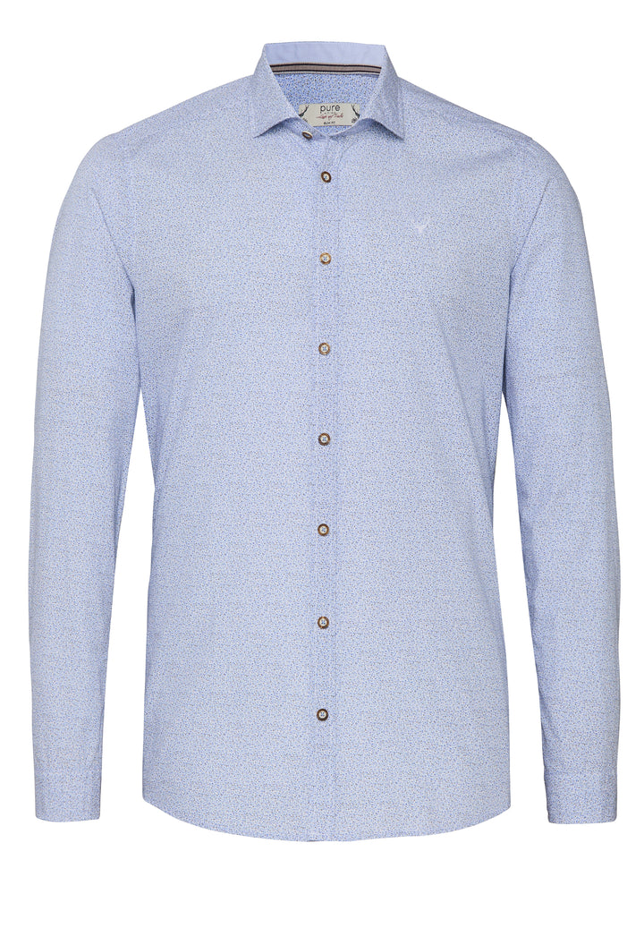 E12614-21197 PURE Tracht Hemd slim fit Langarm 173 druck mittelblau