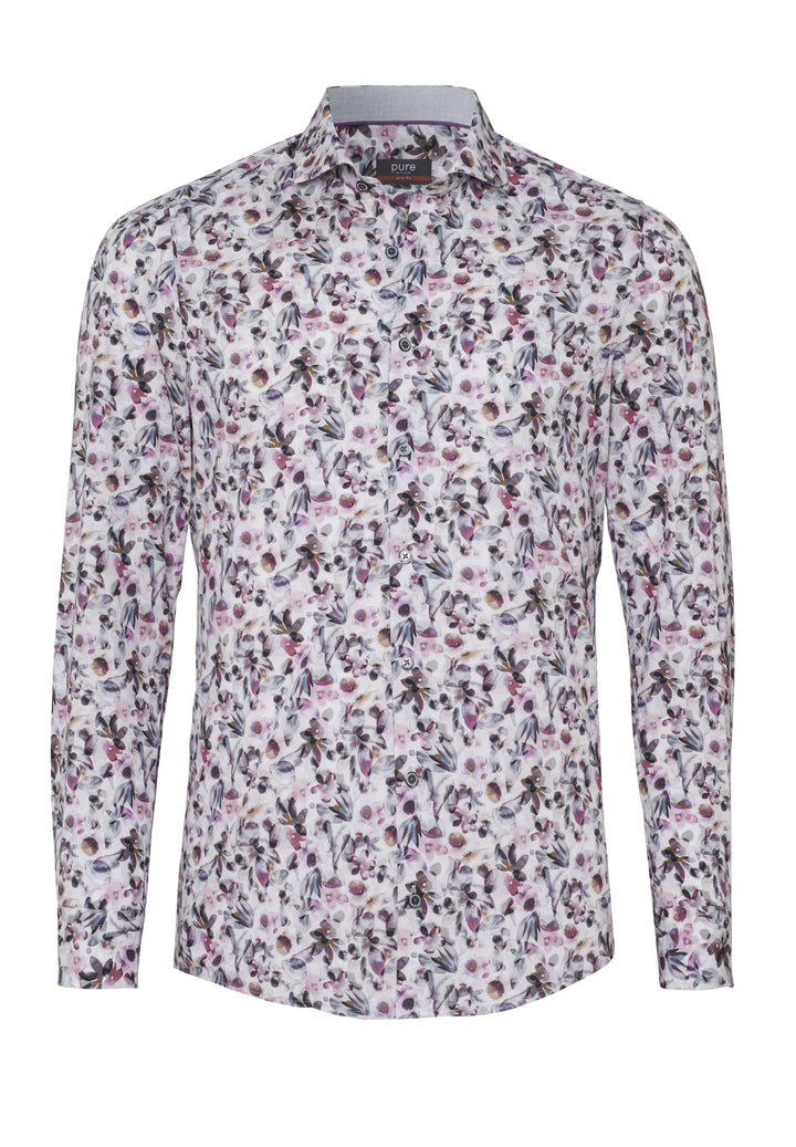 E21002-21704 PURE- City Hemd slim fit Langarm 878 druck aubergine