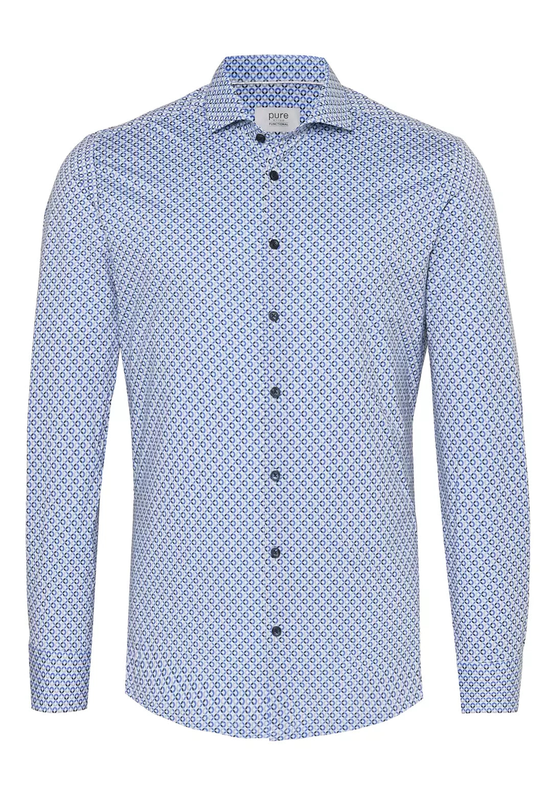 E21308-21742 PURE- Functional Hemd Langarm 173 druck mittelblau