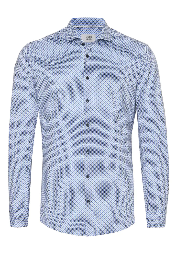 E21308-21742 PURE- Functional Hemd Langarm 173 druck mittelblau