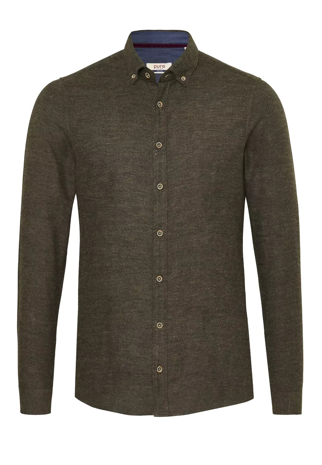 E21500-51202 PURE- Casual Hemd Langarm 430 uni oliv