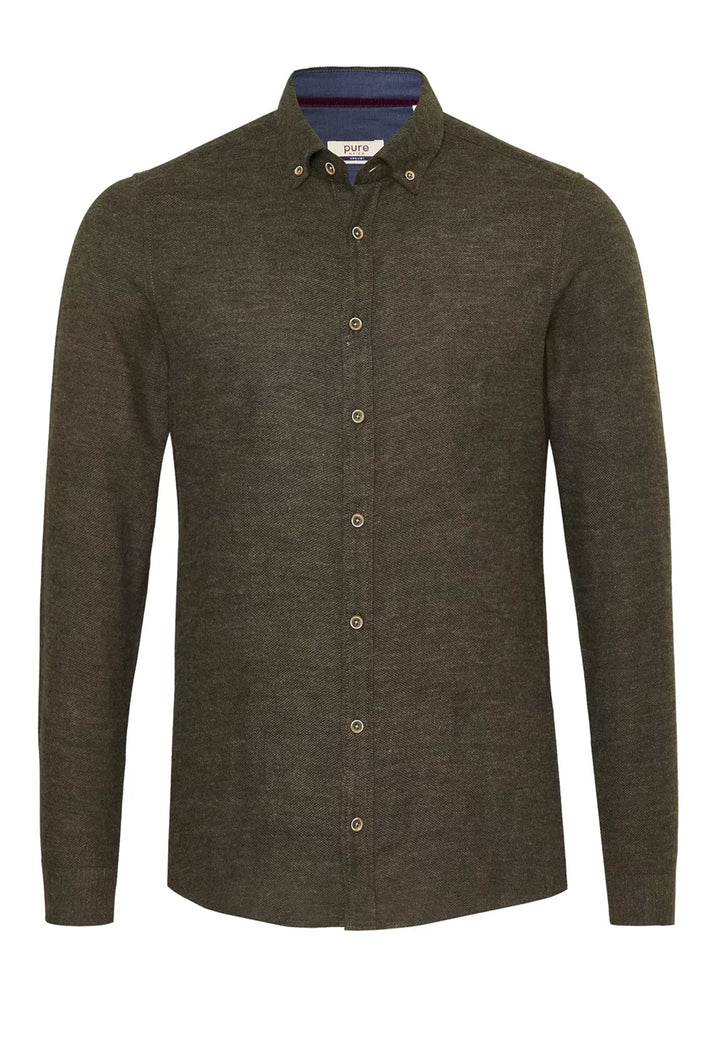E21500-51202 PURE- Casual Hemd Langarm 430 uni oliv