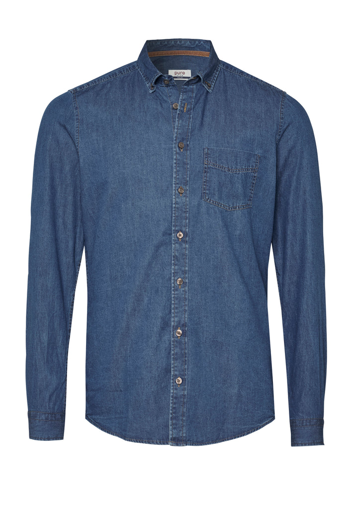 E21523-51203 PURE- Casual Hemd Langarm 130 uni marine