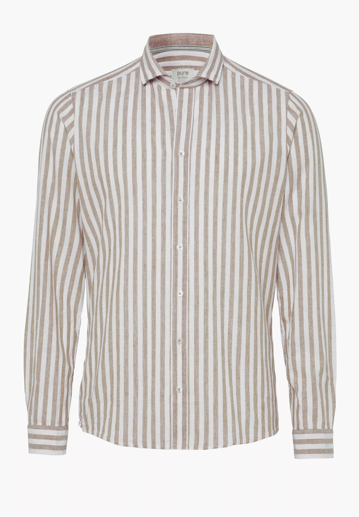 E31515-51701 PURE- Casual Hemd Langarm 266 streifen mittelbraun
