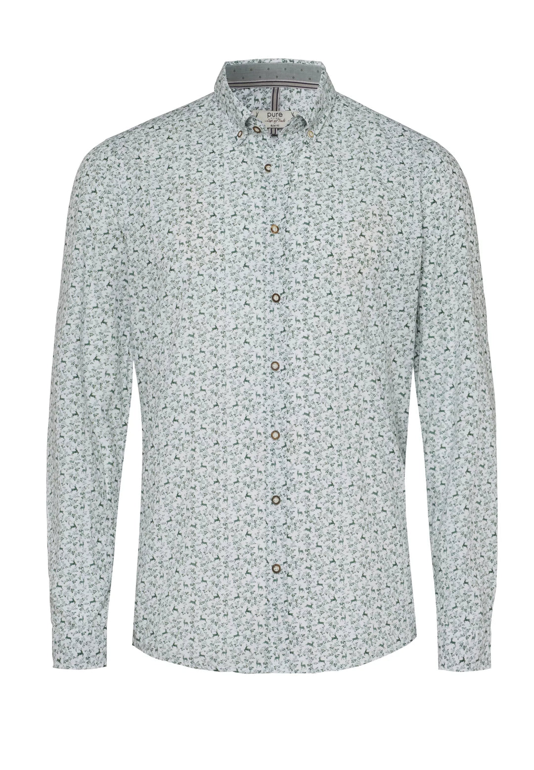 E32615-21297 PURE Tracht Hemd slim fit Langarm 473 druck grün