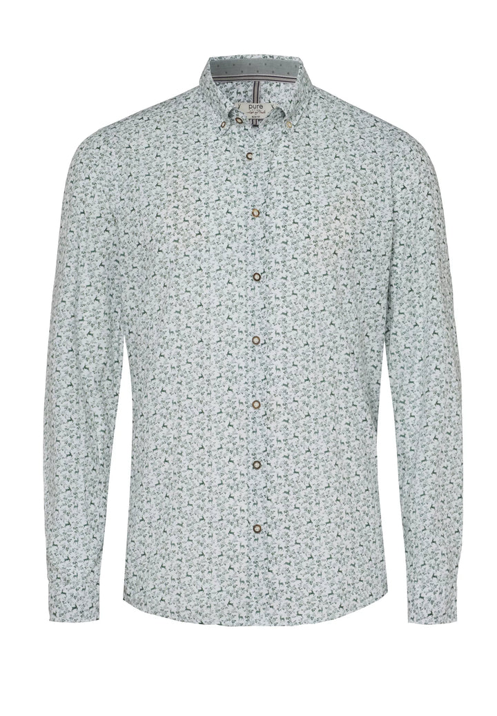 E32615-21297 PURE Tracht Hemd slim fit Langarm 473 druck grün