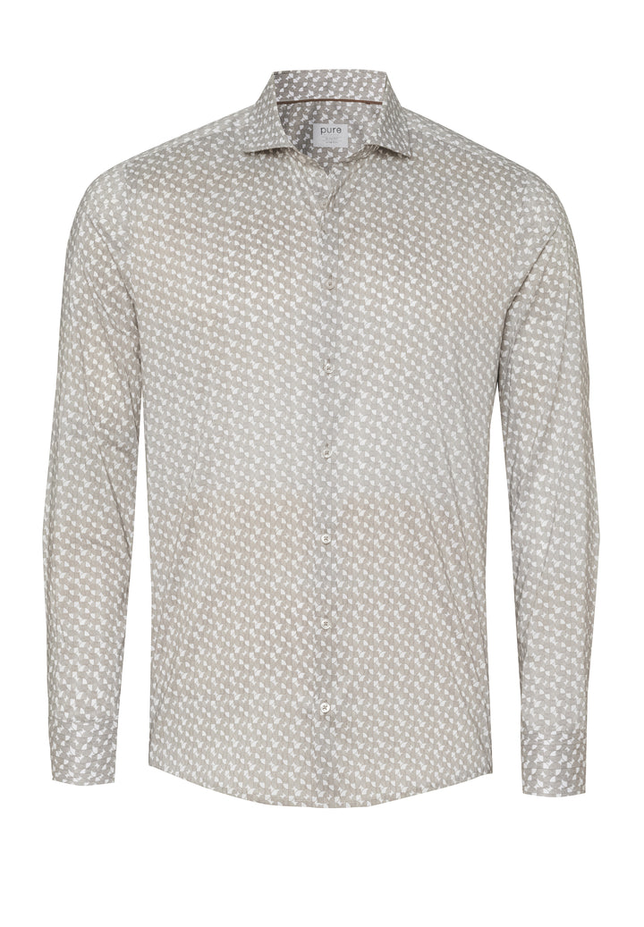 E41005-21703 PURE- Business Stretch Hemd slim fit Langarm 276 druck mittelbraun