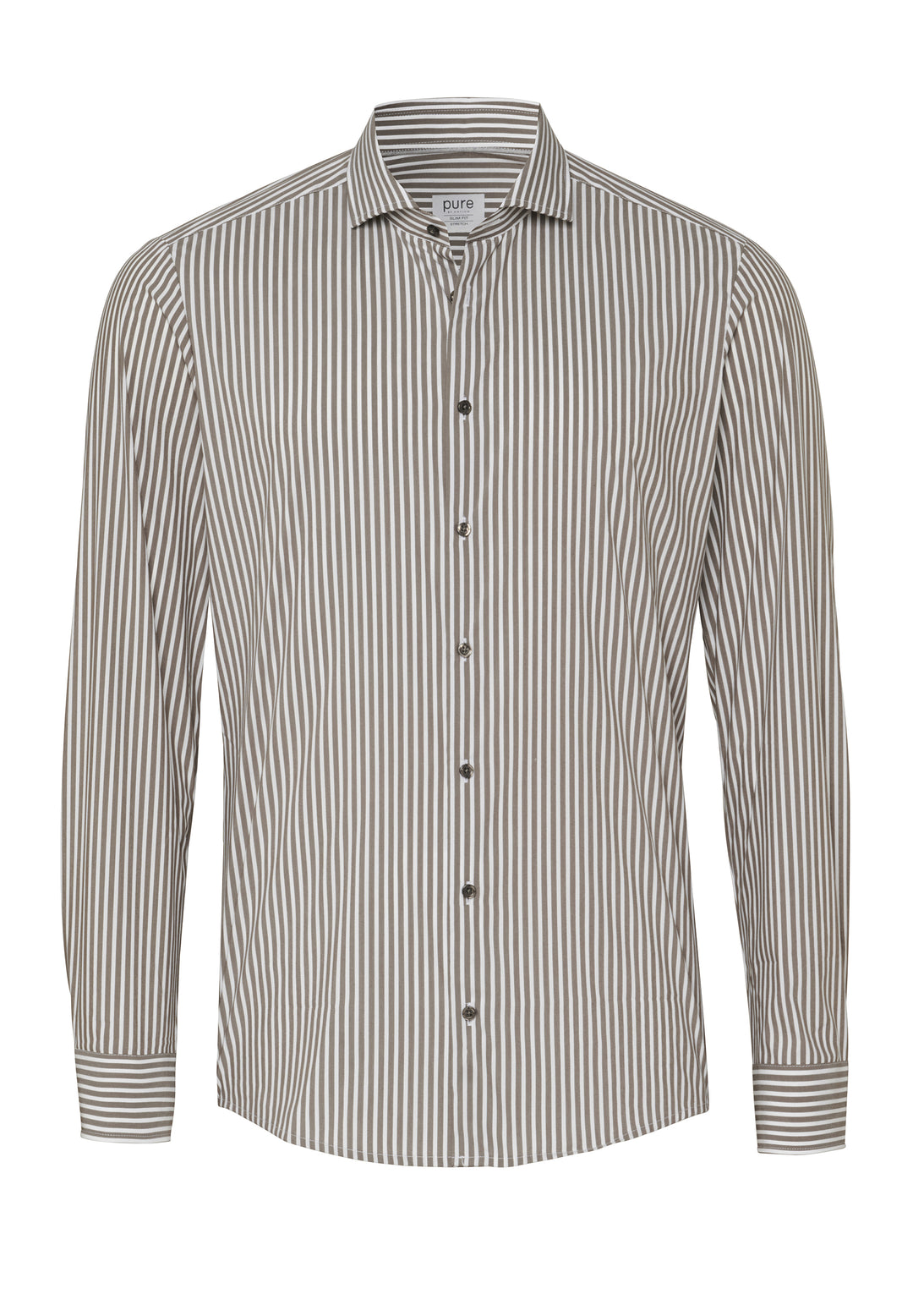 E41007-21703 PURE- Business Stretch Hemd slim fit Langarm 268 streifen dunkelbraun