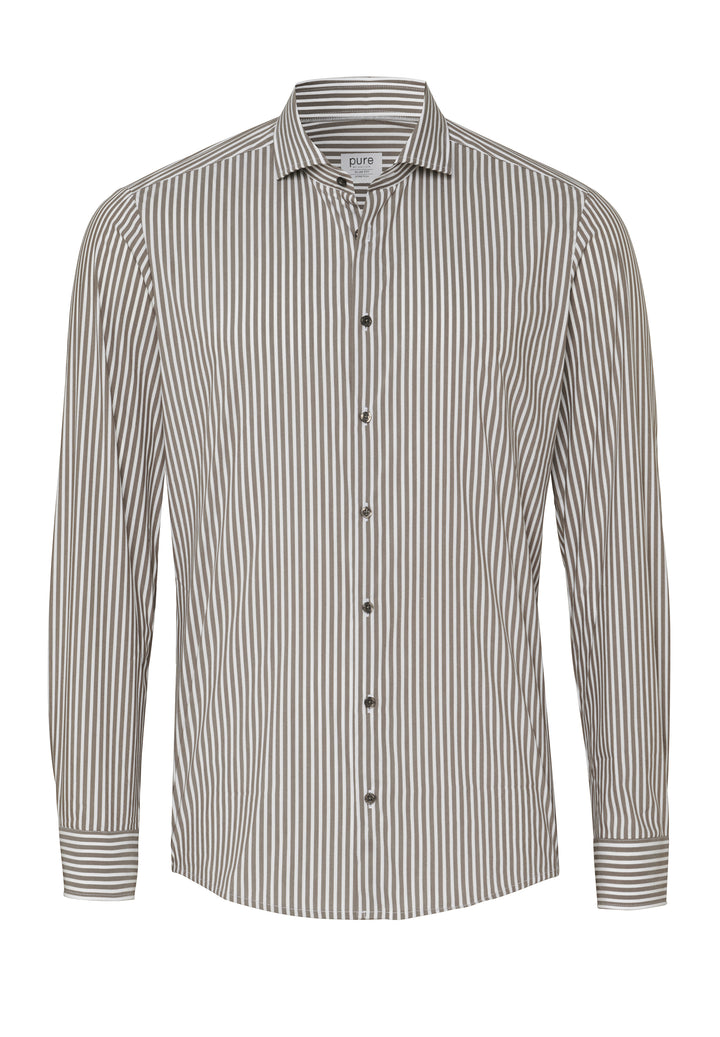 E41007-21703 PURE- Business Stretch Hemd slim fit Langarm 268 streifen dunkelbraun