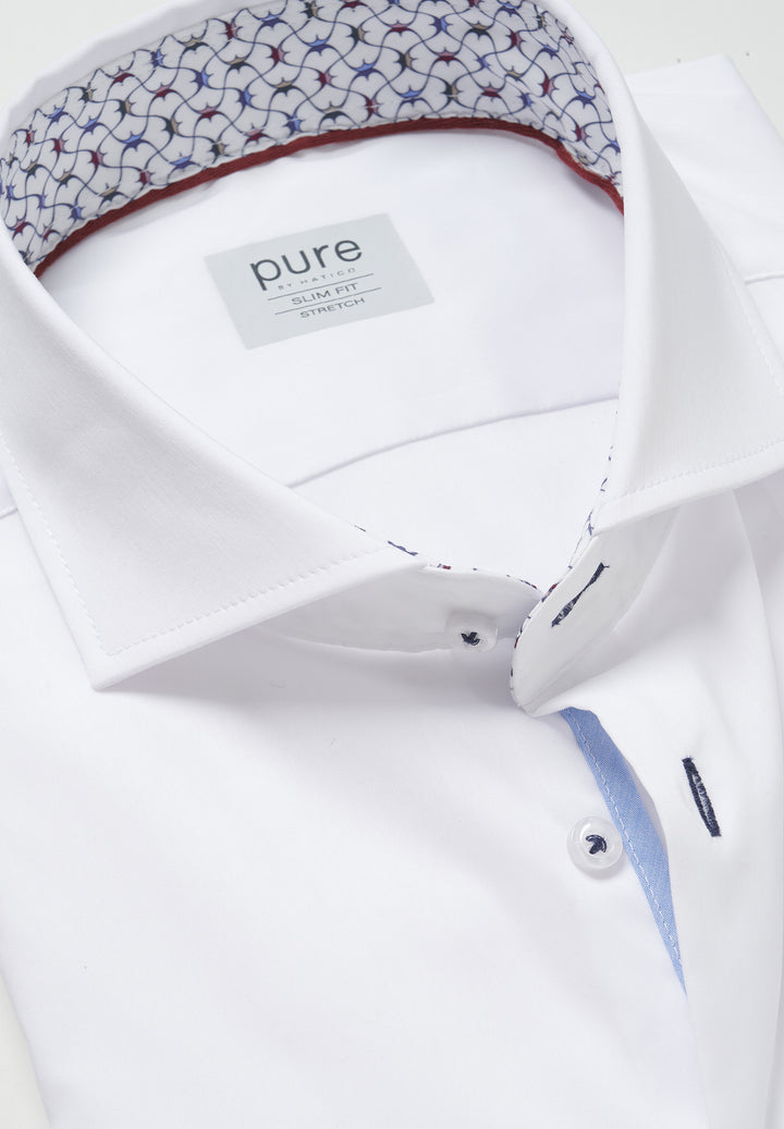 Weisses Business Stretch Hemd slim fit mit gemustertem Innenkragen