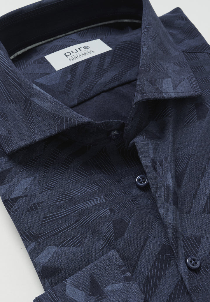 Blaues Functional Hemd mit geometrischem Muster und Knopfleiste