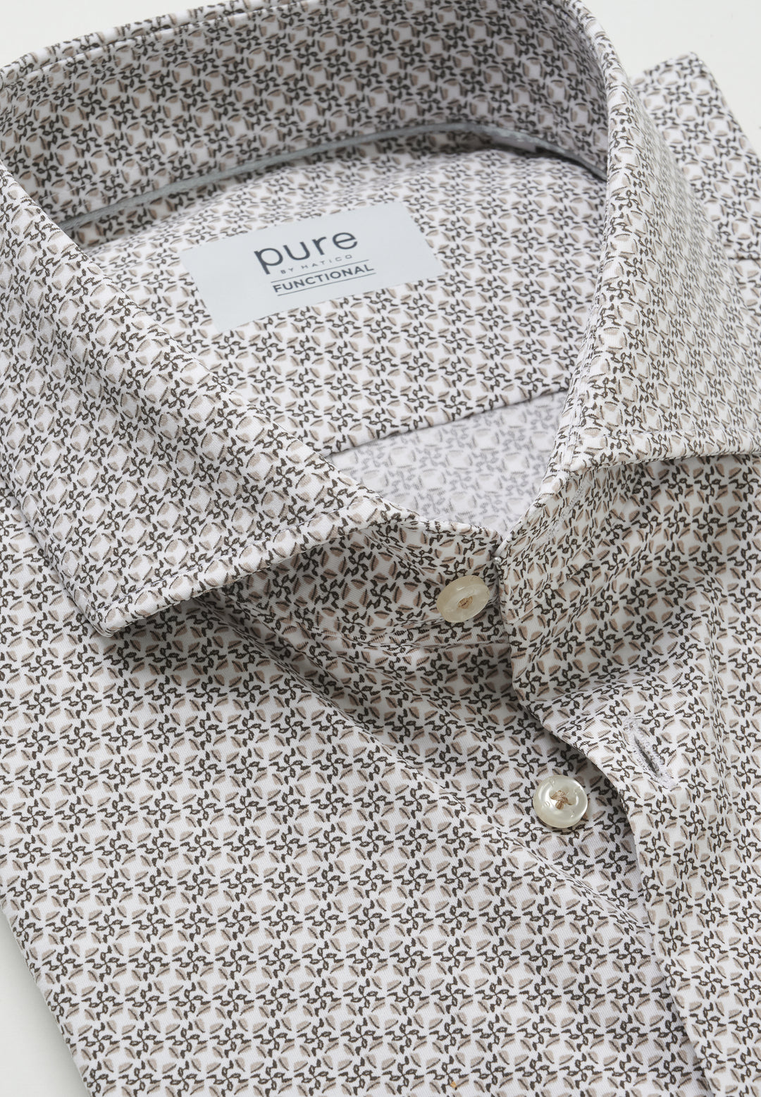 Braunes Functional Hemd mit kleinteiligem geometrischem Muster und klassischem Kragen