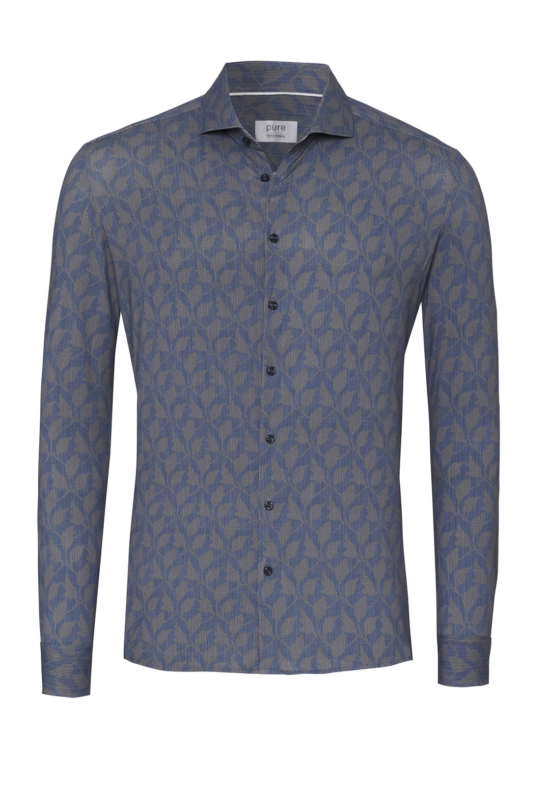 Blaues Functional Hemd mit langem Arm und geometrischem Muster