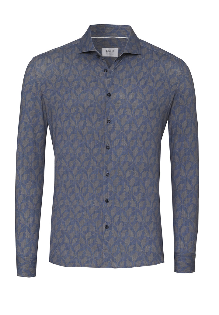 Blaues Functional Hemd mit langem Arm und geometrischem Muster