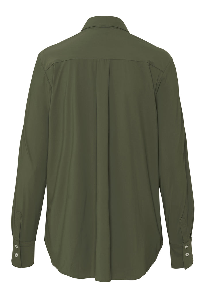 E41350-91911 PURE- Functional Bluse modern fit Langarm 432 uni oliv