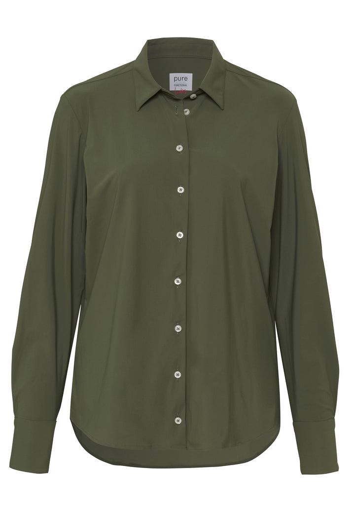 E41350-91911 PURE- Functional Bluse modern fit Langarm 432 uni oliv