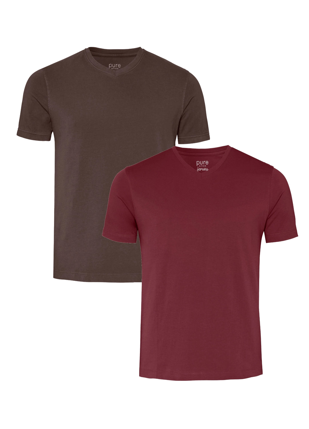 Zwei Slim Fit Lieblings-Shirts mit V-Neck in Braun und Dunkelrot