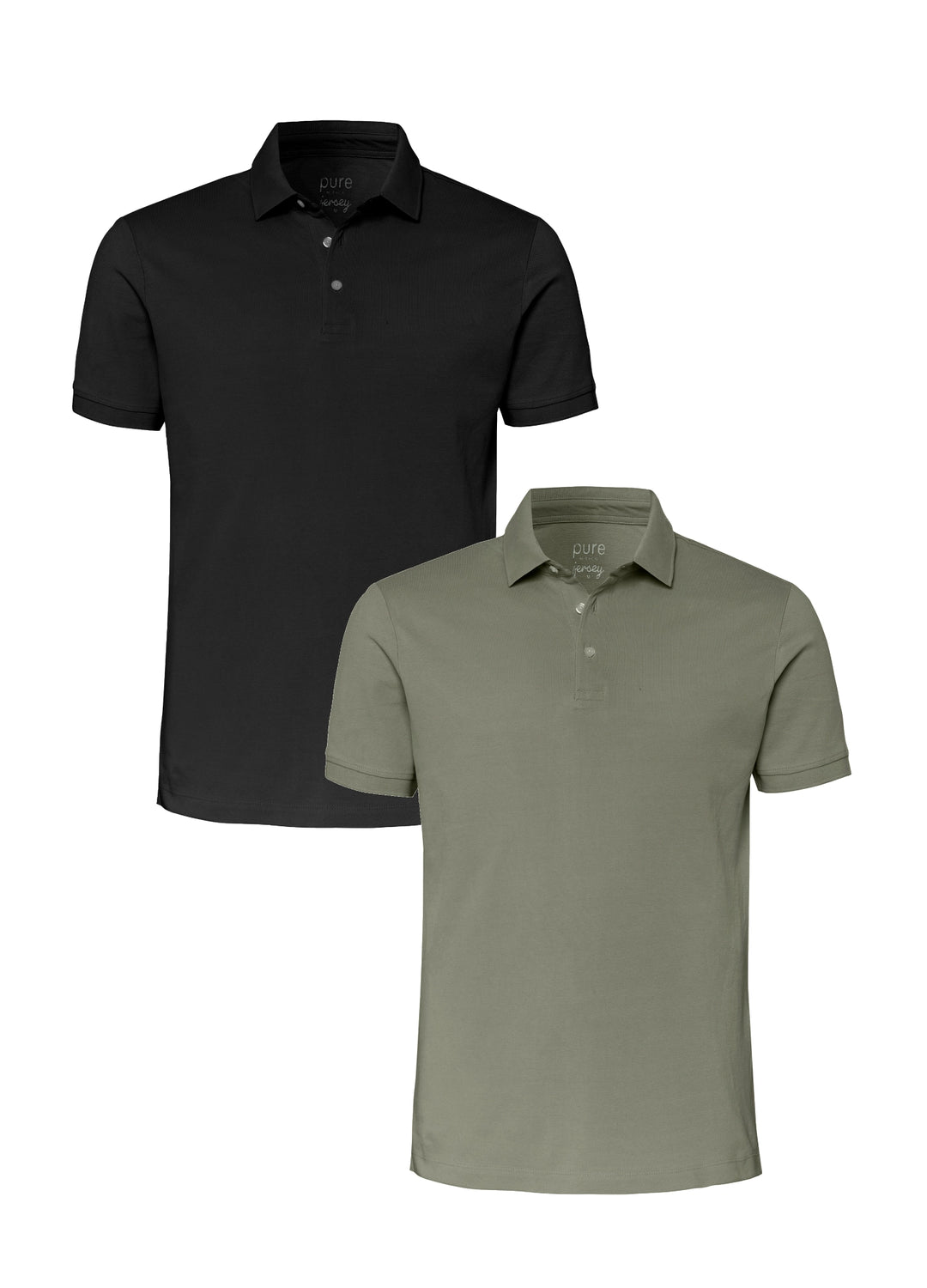Zwei Slim Fit Poloshirts mit Polokragen in Schwarz und Olivgrün