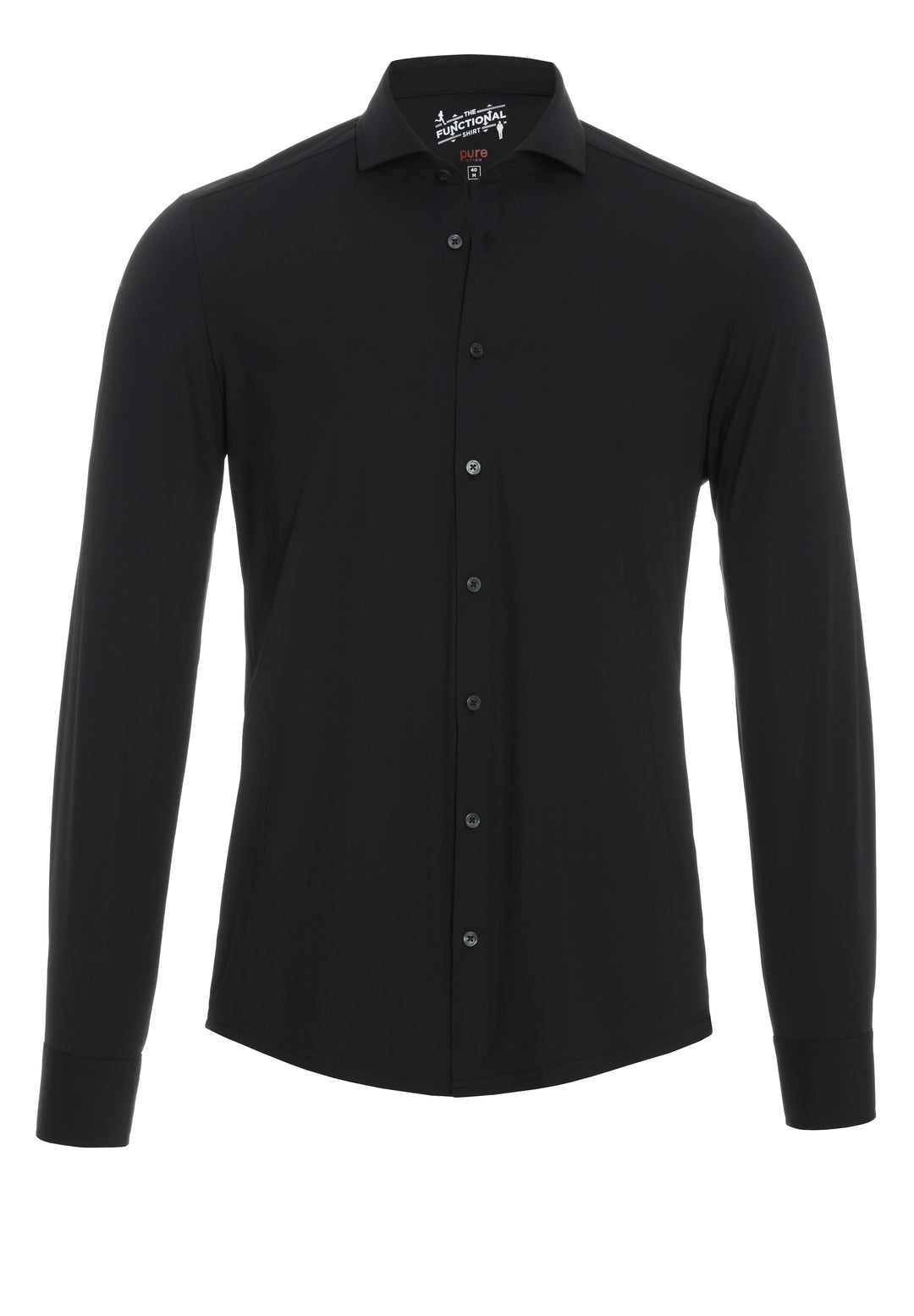 Schwarzes Langarm-Funktionshemd 3387-21150 mit klassischem Kragen. Elastisches, atmungsaktives Material für Business und Reisen geeignet.