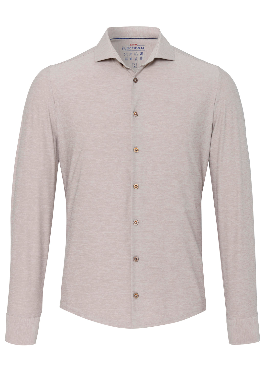 3389-21750 Funktionshemd beige mit klassischem Kragen und langen Ärmeln. Perfekt für Herren, die Komfort und stilvolles Design schätzen.