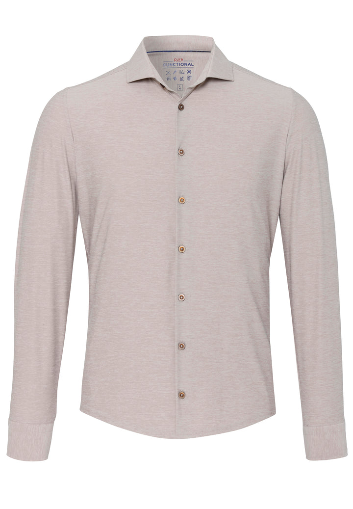 3389-21750 Funktionshemd beige mit klassischem Kragen und langen Ärmeln. Perfekt für Herren, die Komfort und stilvolles Design schätzen.