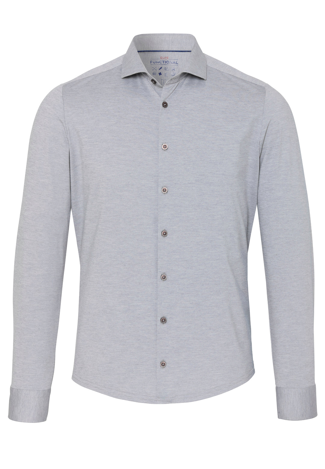 Grau Herren Funktionshemd mit modernem Schnitt, Knopfleiste und klassischem Kragen. Elastisches, schnelltrocknendes Material für hohen Tragekomfort.