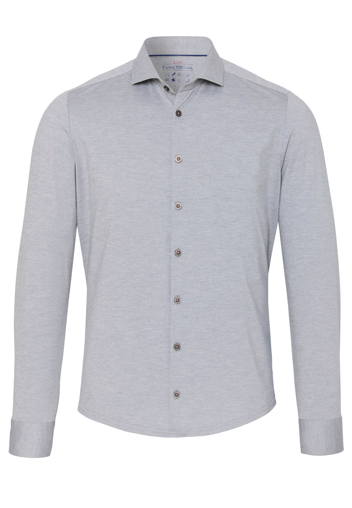 Grau Herren Funktionshemd mit modernem Schnitt, Knopfleiste und klassischem Kragen. Elastisches, schnelltrocknendes Material für hohen Tragekomfort.