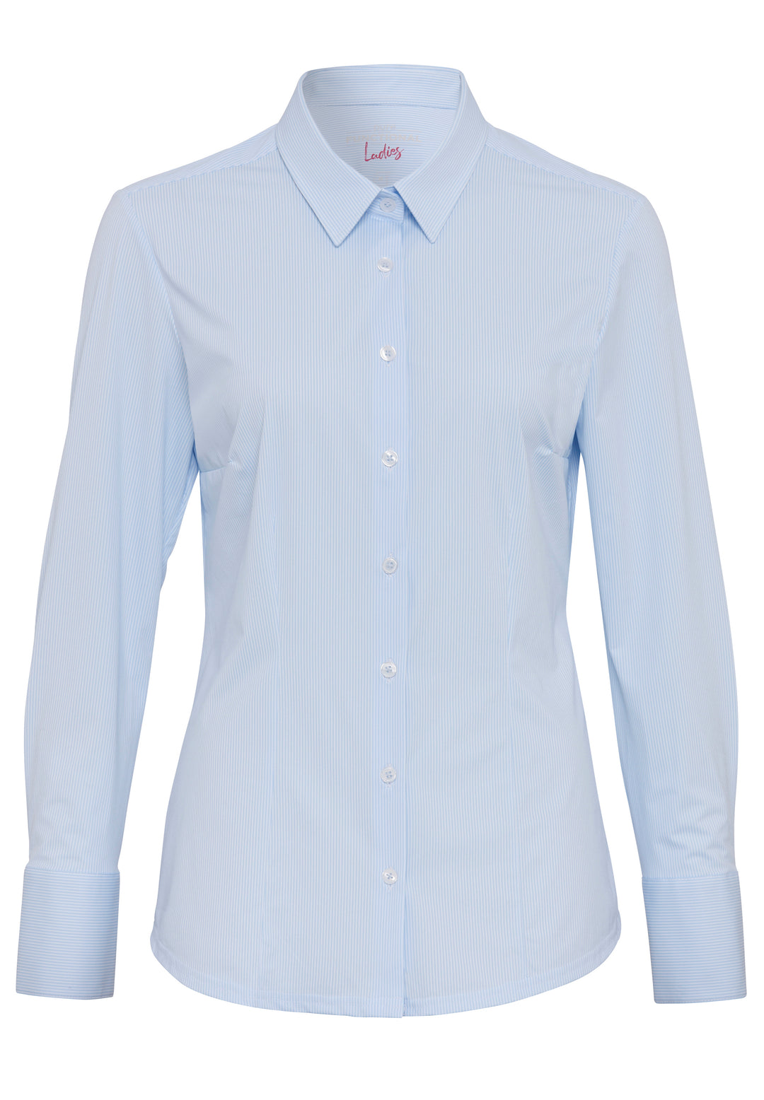 Slim Fit Damenbluse 4028-91900 in Blau mit atmungsaktivem, schnelltrocknendem Stoff. Langarm, bügelfrei und ideal für Reisen.