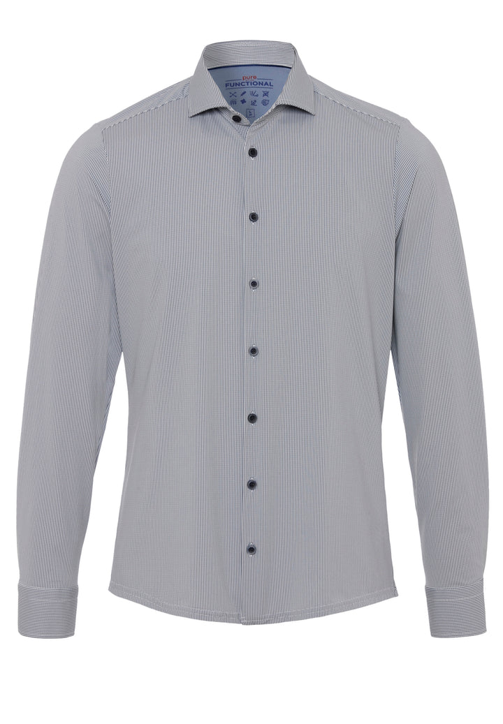 4048-21750 Funktionshemd Herren Blau, Vorderansicht. Klassisches Design mit Knopfleiste, langem Arm und funktionalem Material für maximalen Komfort.