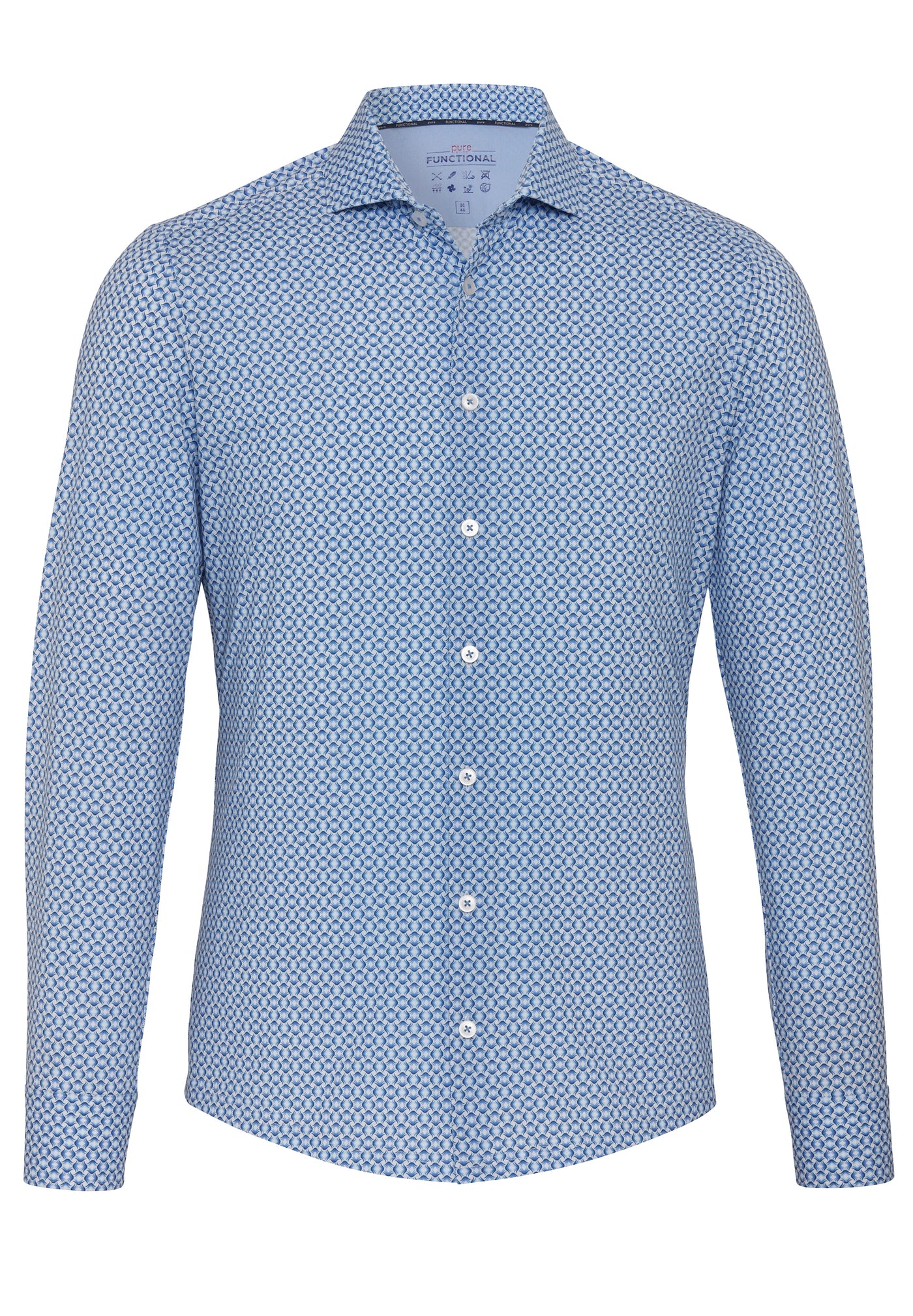 D61301-21750 PURE- Functional Hemd Langarm 173 druck mittelblau
