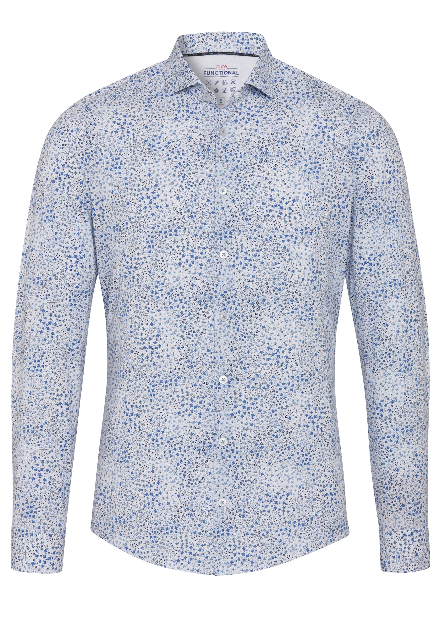 D61311-21770 PURE- Functional Hemd Langarm 173 druck mittelblau